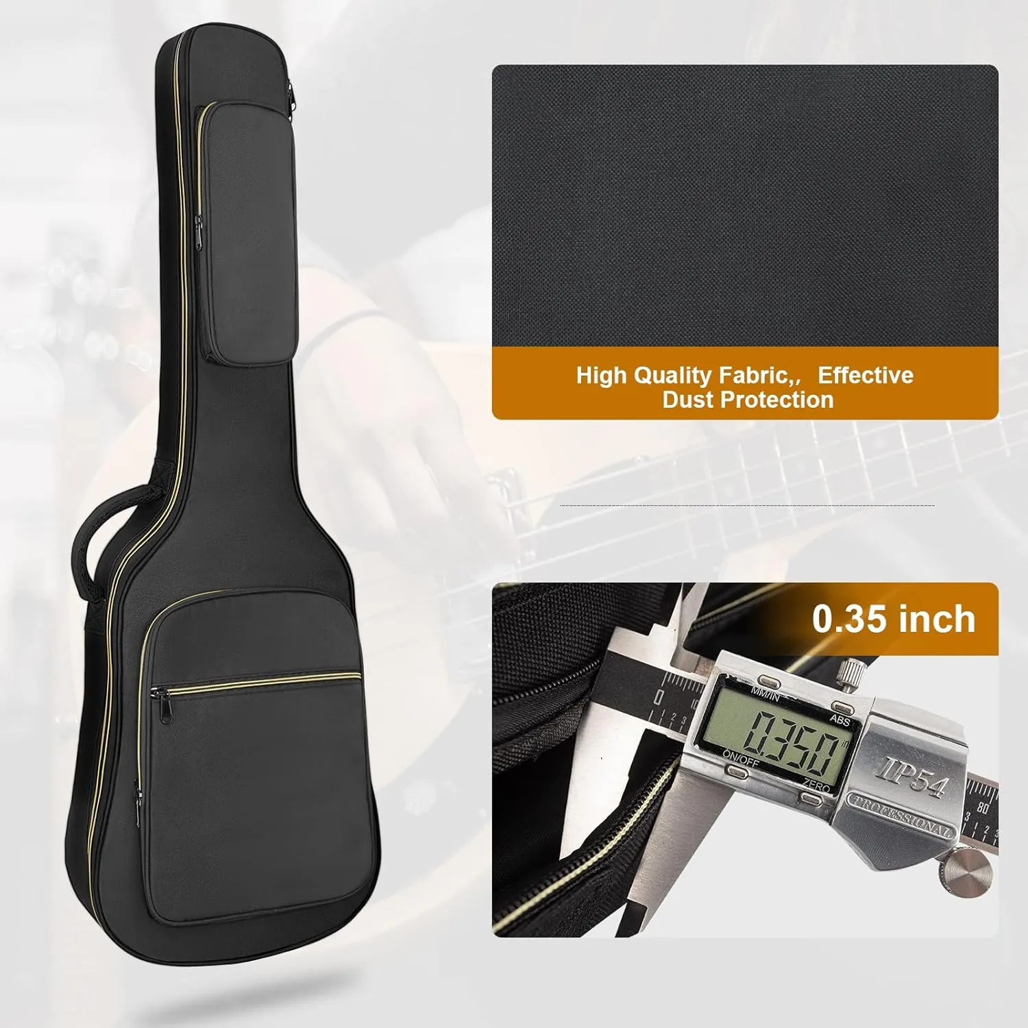 Electric Guitar Bag, Electric Guitar Gig Bag 0.35 Inch Thick Padding Backpack Soft Electric Guitar Bag Dual Adjustable Shoulder Strap Pocket & Back Hanger Loop Black