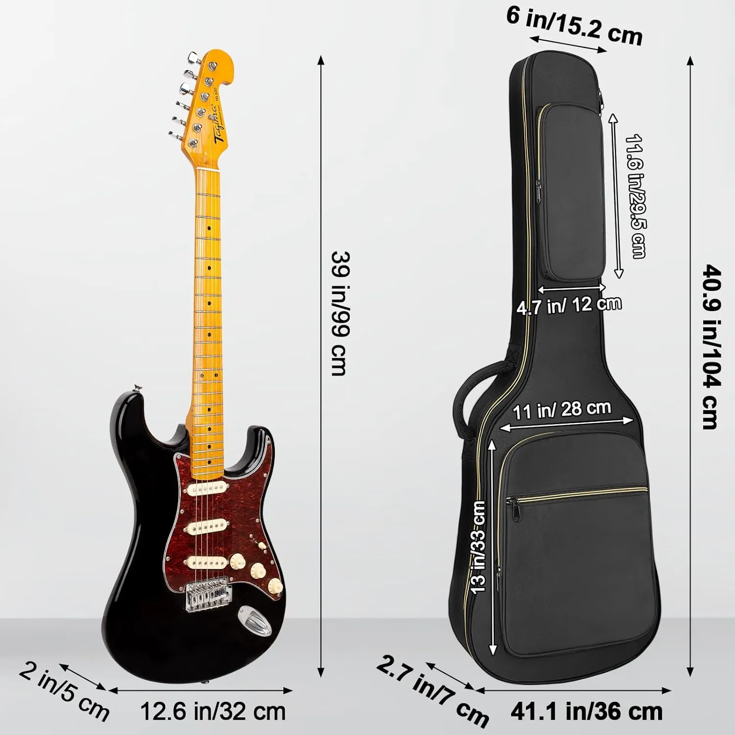 Electric Guitar Bag, Electric Guitar Gig Bag 0.35 Inch Thick Padding Backpack Soft Electric Guitar Bag Dual Adjustable Shoulder Strap Pocket & Back Hanger Loop Black