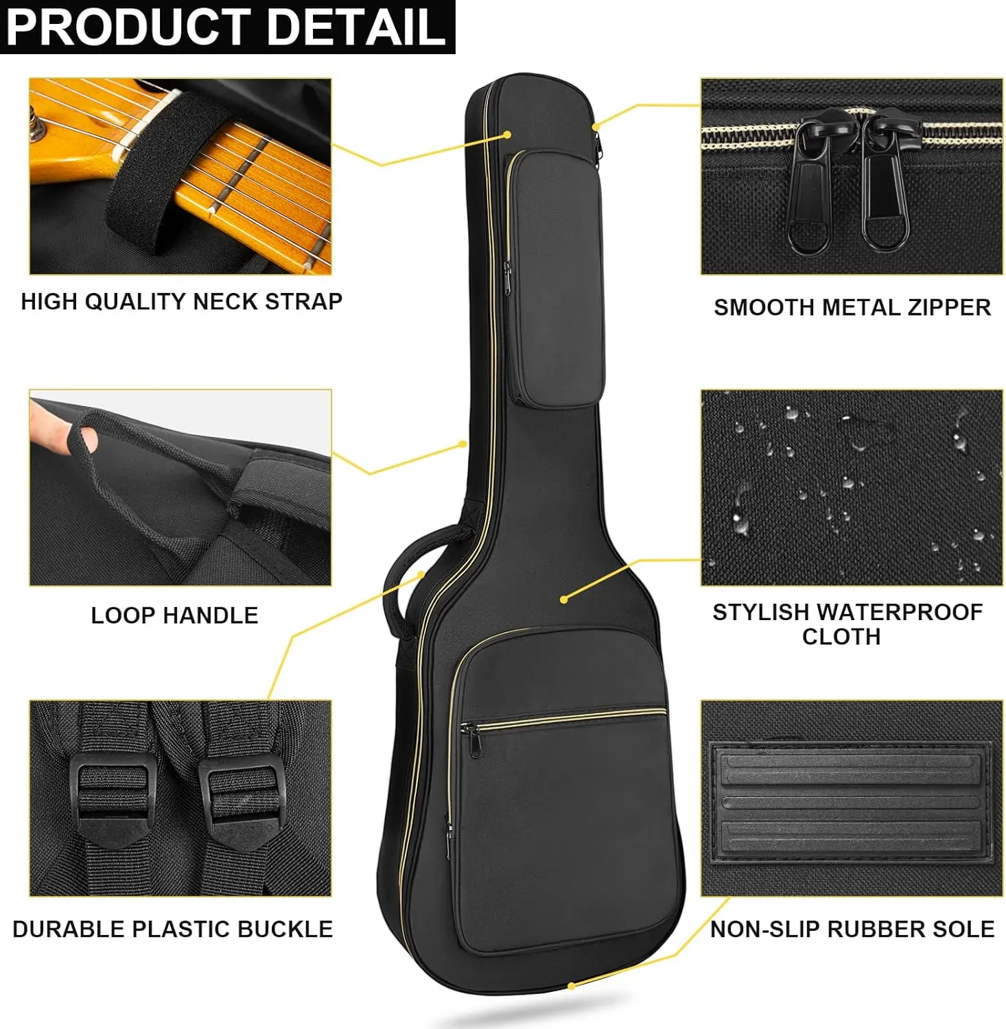 Electric Guitar Bag, Electric Guitar Gig Bag 0.35 Inch Thick Padding Backpack Soft Electric Guitar Bag Dual Adjustable Shoulder Strap Pocket & Back Hanger Loop Black