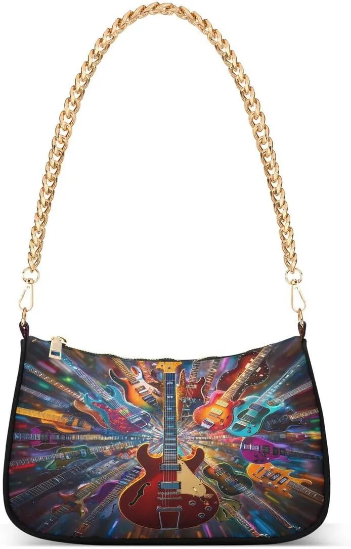 Electric Guitar Fantasy Music Tote Bag Hobo Handbag for Women Ladies Shoulder Bag Mini Clutch Purse with Zipper Closure