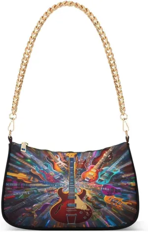 Electric Guitar Fantasy Music Tote Bag Hobo Handbag for Women Ladies Shoulder Bag Mini Clutch Purse with Zipper Closure