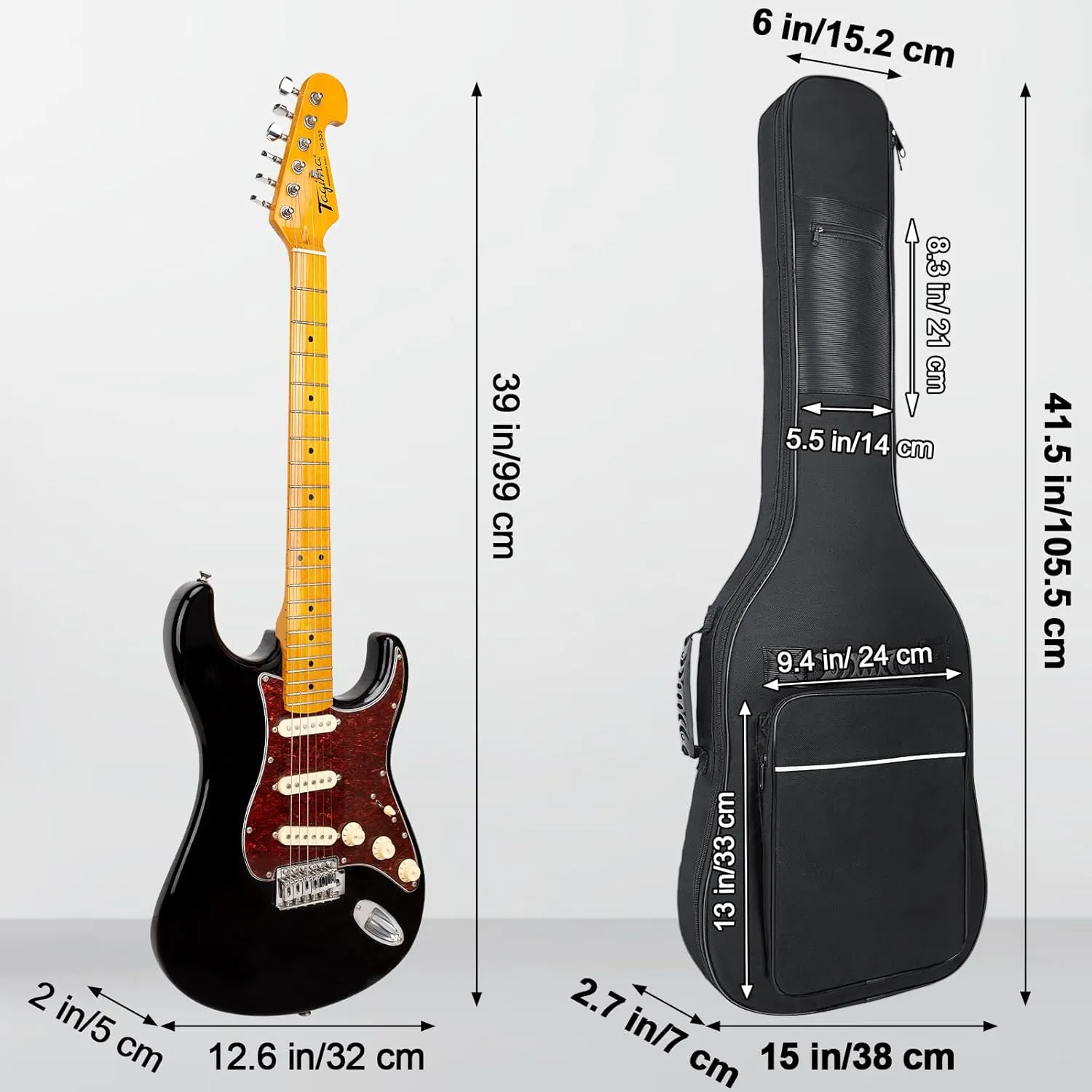 Electric Guitar Gig Bag, Electric Guitar Gig Bag 0.35 Inch Thick Padding Backpack Soft Electric Guitar Bag Dual Adjustable Shoulder Strap Pocket & Back Hanger Loop Black