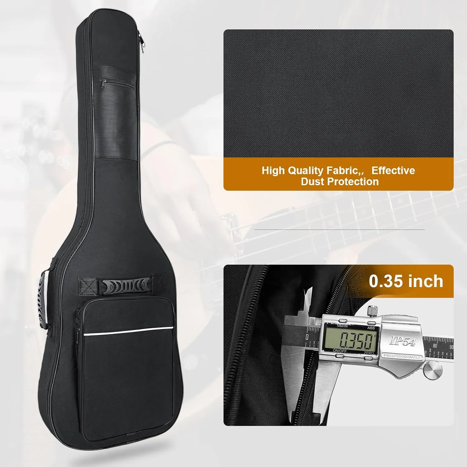 Electric Guitar Gig Bag, Electric Guitar Gig Bag 0.35 Inch Thick Padding Backpack Soft Electric Guitar Bag Dual Adjustable Shoulder Strap Pocket & Back Hanger Loop Black