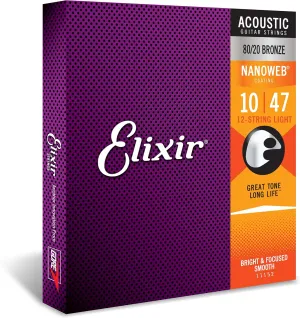 Elixir Strings Acoustic Guitar Strings, 12-String, Light NANOWEB Coating