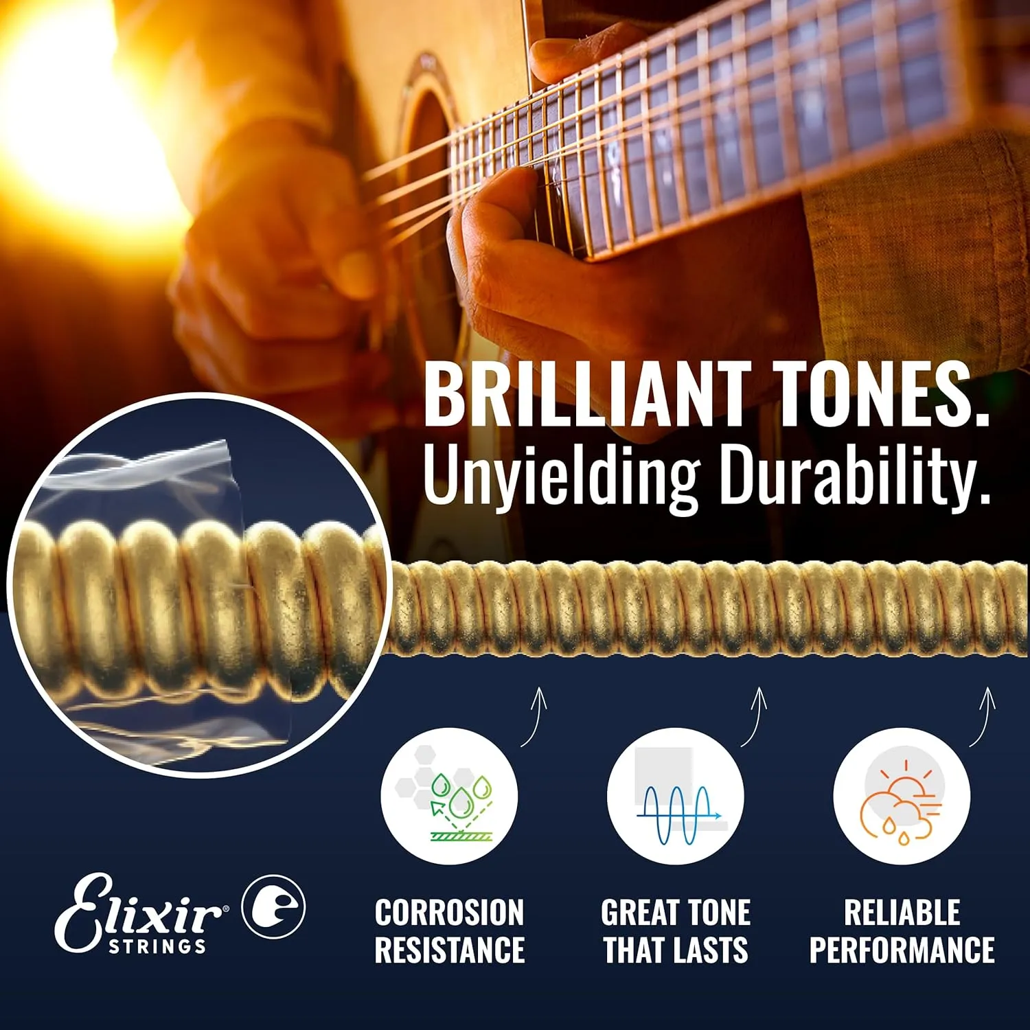 Elixir Strings, Acoustic Guitar Strings, Phosphor Bronze with NANOWEB Coating, Longest-Lasting Rich and Full Tone with Comfortable Feel, 6 String Set, Light/Medium 12-56