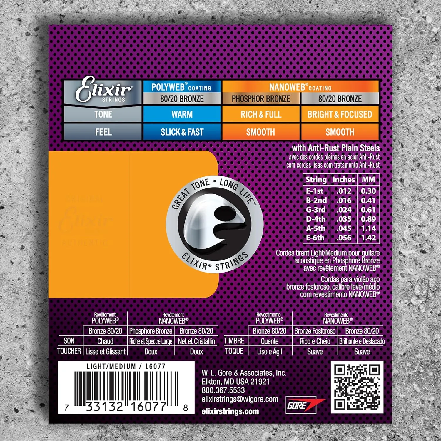 Elixir Strings, Acoustic Guitar Strings, Phosphor Bronze with NANOWEB Coating, Longest-Lasting Rich and Full Tone with Comfortable Feel, 6 String Set, Light/Medium 12-56