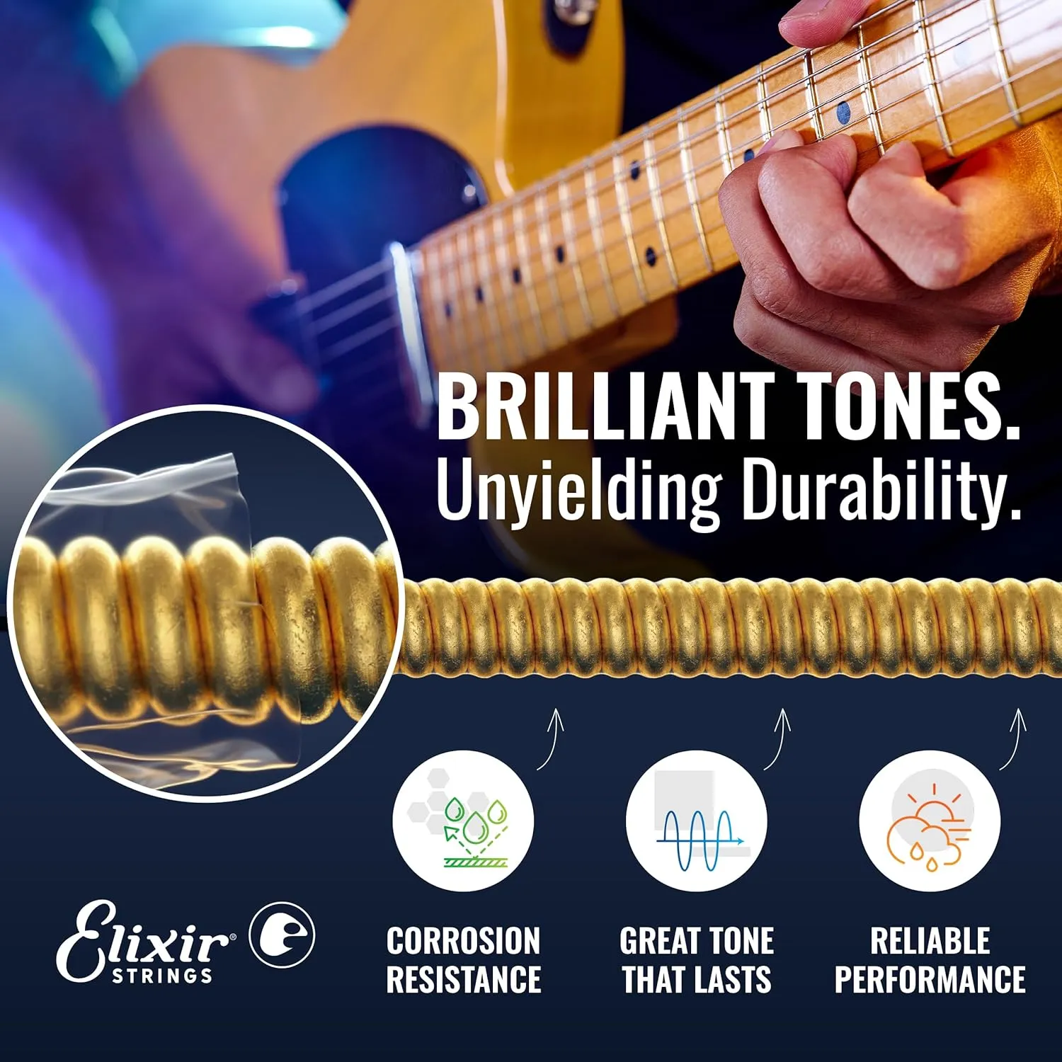 Elixir Strings, Electric Guitar Strings, Nickel Plated Steel with OPTIWEB Coating, Longest-Lasting Crisp Tone with Comfortable Feel, 6 String Set, Light/Heavy 10-52