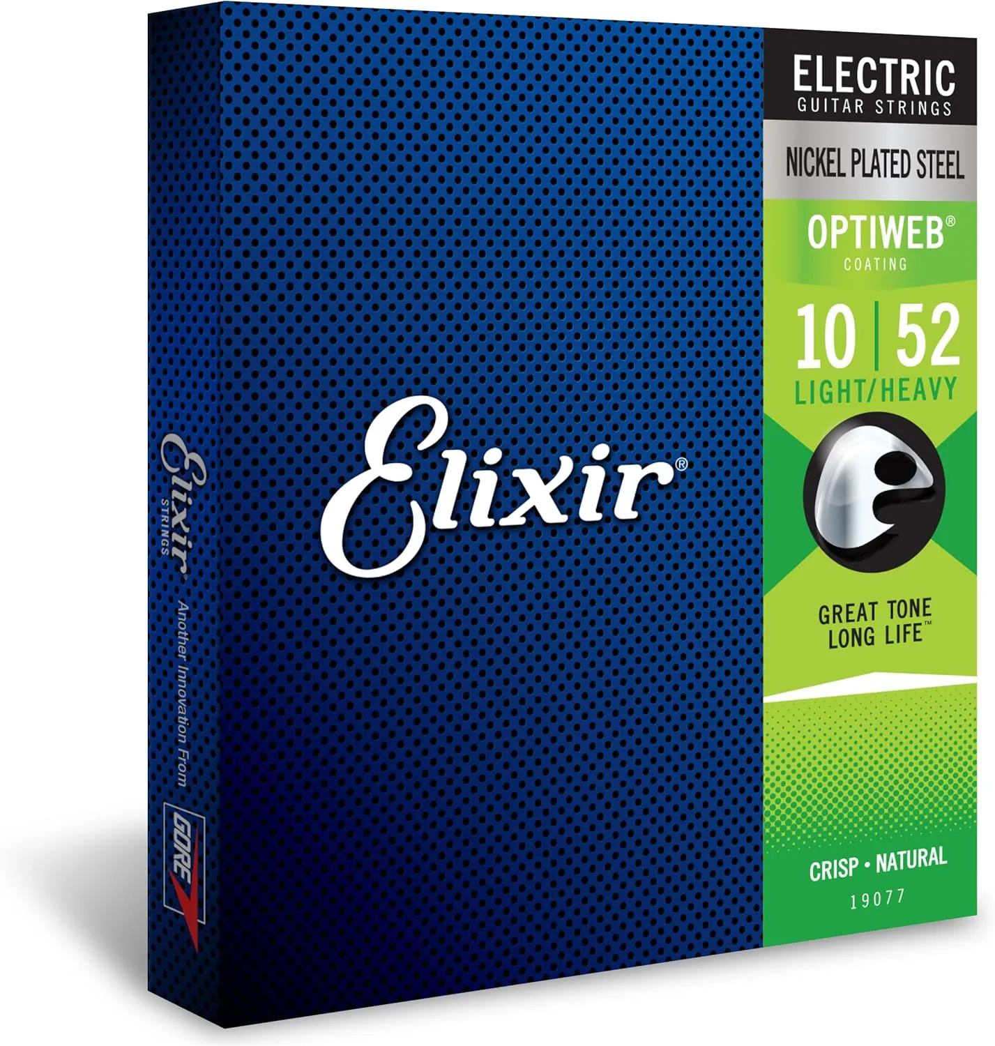 Elixir Strings, Electric Guitar Strings, Nickel Plated Steel with OPTIWEB Coating, Longest-Lasting Crisp Tone with Comfortable Feel, 6 String Set, Light/Heavy 10-52