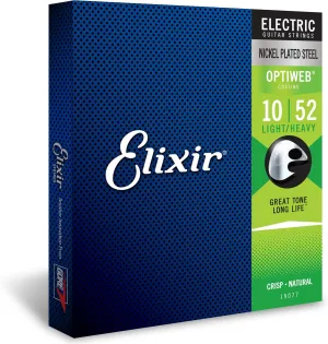 Elixir Strings, Electric Guitar Strings, Nickel Plated Steel with OPTIWEB Coating, Longest-Lasting Crisp Tone with Comfortable Feel, 6 String Set, Light/Heavy 10-52