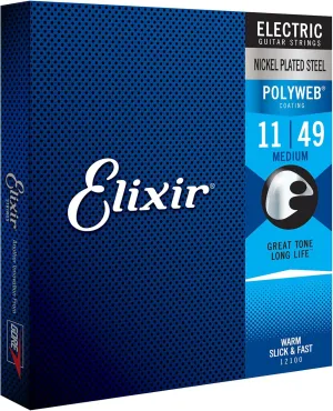 Elixir Strings, Electric Guitar Strings, Nickel Plated Steel with POLYWEB Coating, Longest-Lasting Warm Tone with Comfortable Feel, 6 String Set, Medium 11-49