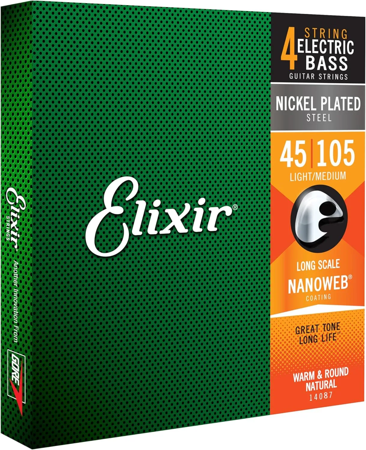 Elixir Strings Nickel Plated Steel 4-String Bass Strings w NANOWEB Coating, Extra Long Scale, Light/Medium (.045-.105)