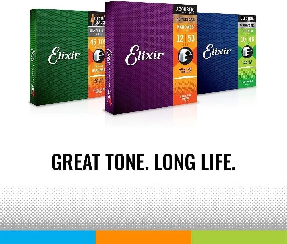 Elixir Strings Nickel Plated Steel 4-String Bass Strings w NANOWEB Coating, Extra Long Scale, Light/Medium (.045-.105)