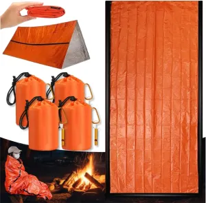 Emergency Sleeping Bag with Whistle 4 Pack, Portable Emergency Survival Bag, Lightweight Pocket Size Emergency Sleeping Bag, Waterproof Thermal Bivy Sack for Camping, Hiking (4Pcs Whistle)