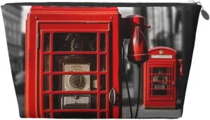 England Uk Retro London Telephone Cosmetic Bag Pu Leather Waterproof Makeup Bag Portable Travel Toiletry Bag Organizer Silver Zipper Pouch For Women Ladies Gift