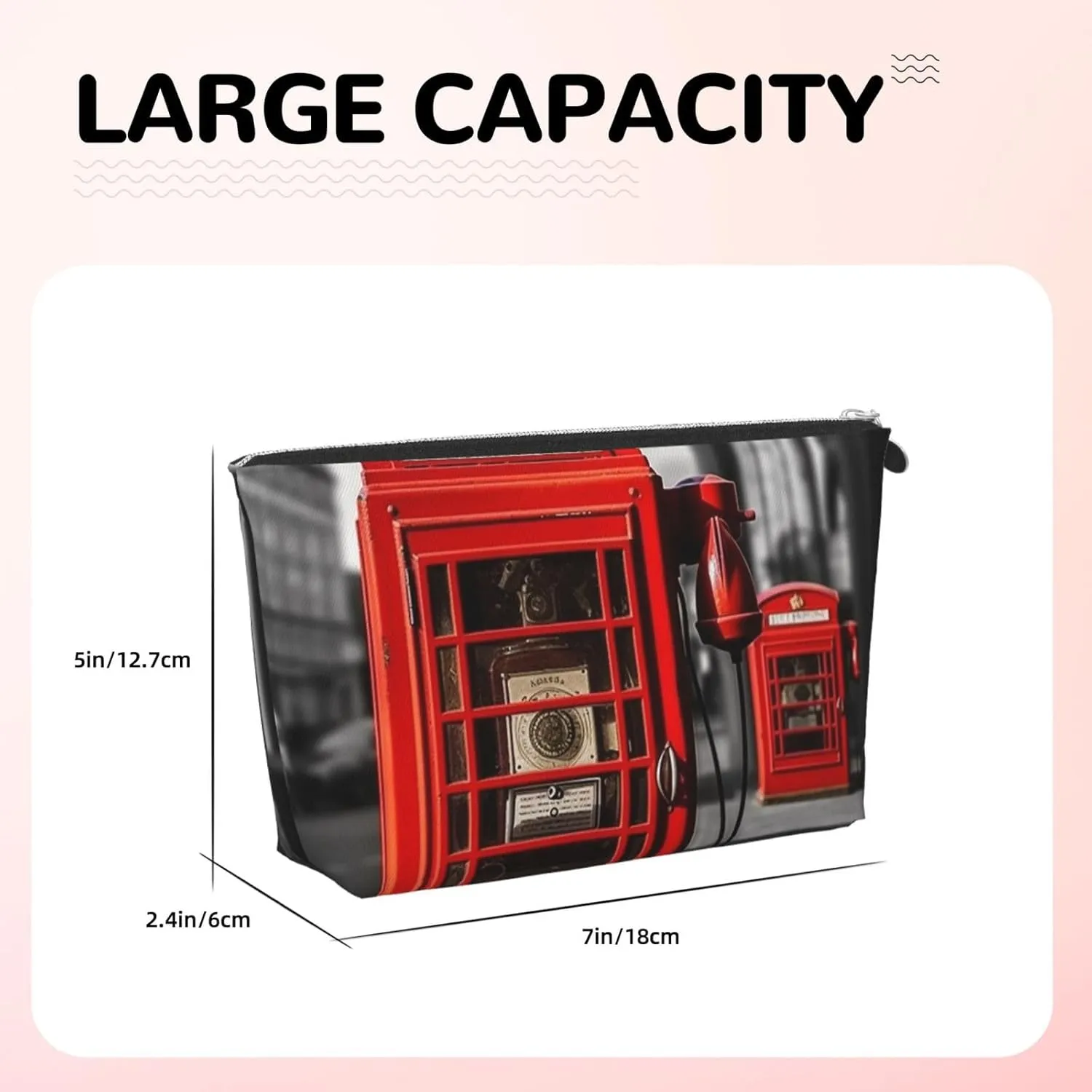 England Uk Retro London Telephone Cosmetic Bag Pu Leather Waterproof Makeup Bag Portable Travel Toiletry Bag Organizer Silver Zipper Pouch For Women Ladies Gift