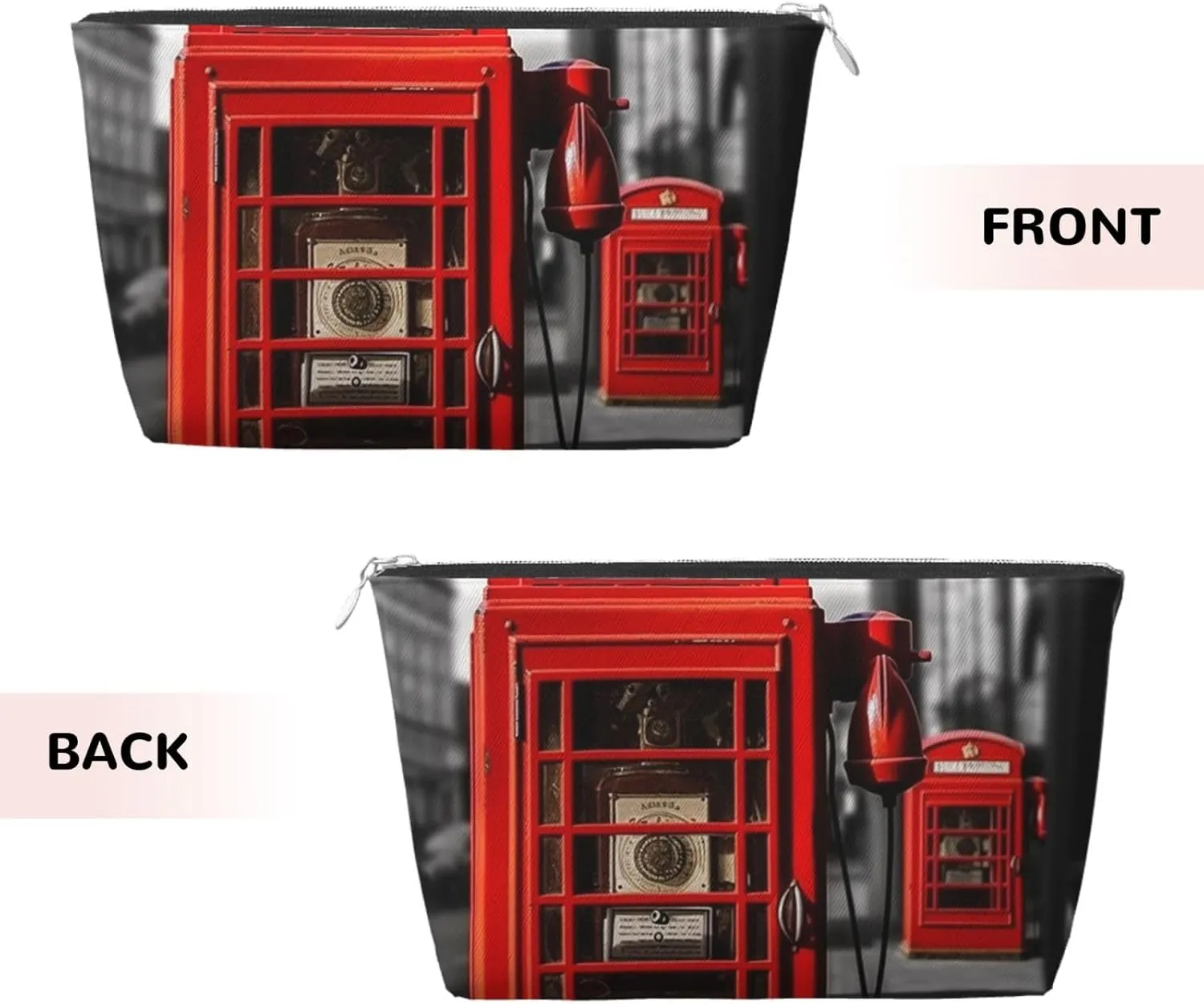 England Uk Retro London Telephone Cosmetic Bag Pu Leather Waterproof Makeup Bag Portable Travel Toiletry Bag Organizer Silver Zipper Pouch For Women Ladies Gift