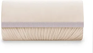 ERIJUNOR Classic Pleated Satin Evening Bags Rhinestone Clutch Purses Party Prom Wedding Crossbody Handbags For Women