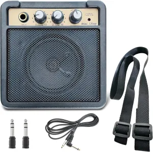 Ermik Mini Electric Guitar Amplifier Amp Speaker 5W with 6.35mm Input 1/4 Inch Headphone Output Supports Volume Tone Adjustment Overdrive,Guitar amp 5W,with Guitar Cable,Audio Cable Adapter(5W)