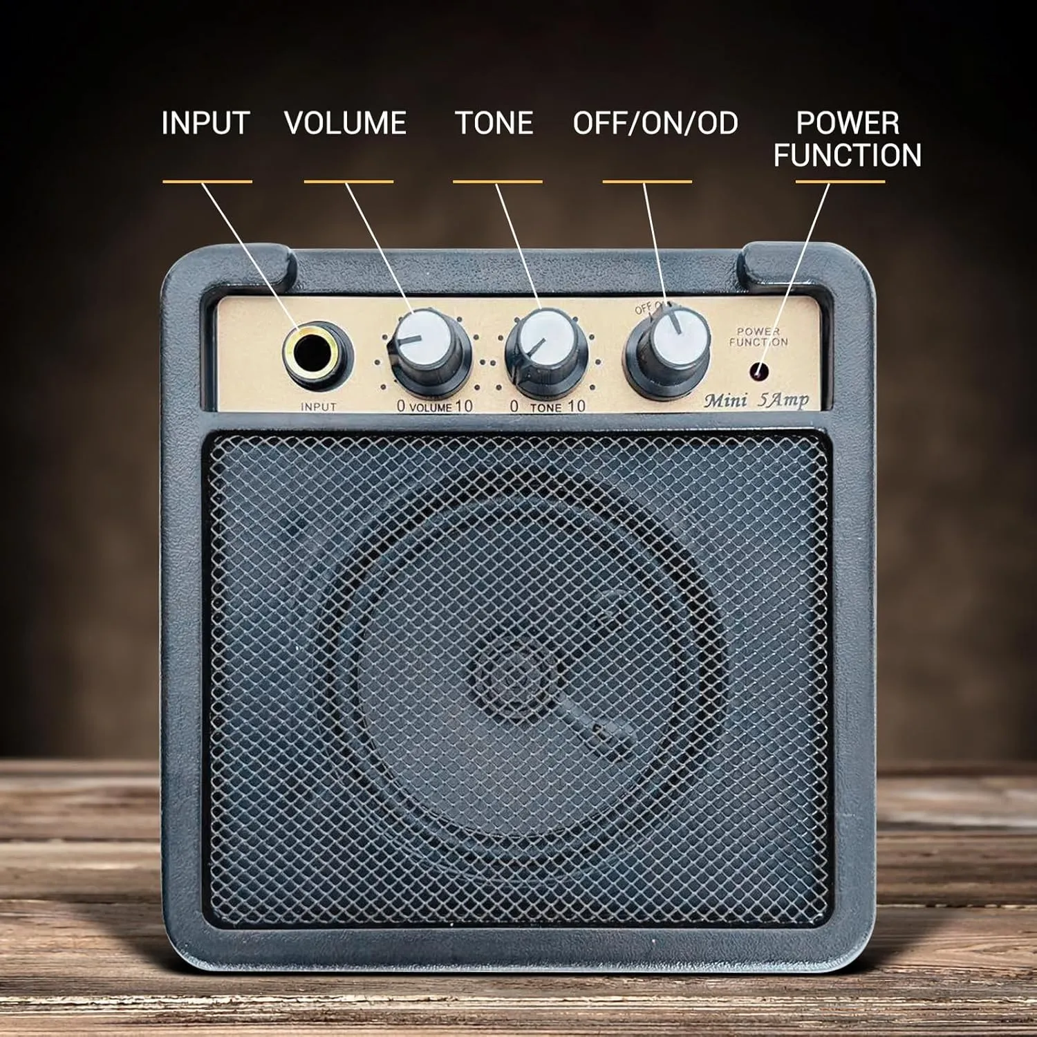 Ermik Mini Electric Guitar Amplifier Amp Speaker 5W with 6.35mm Input 1/4 Inch Headphone Output Supports Volume Tone Adjustment Overdrive,Guitar amp 5W,with Guitar Cable,Audio Cable Adapter(5W)