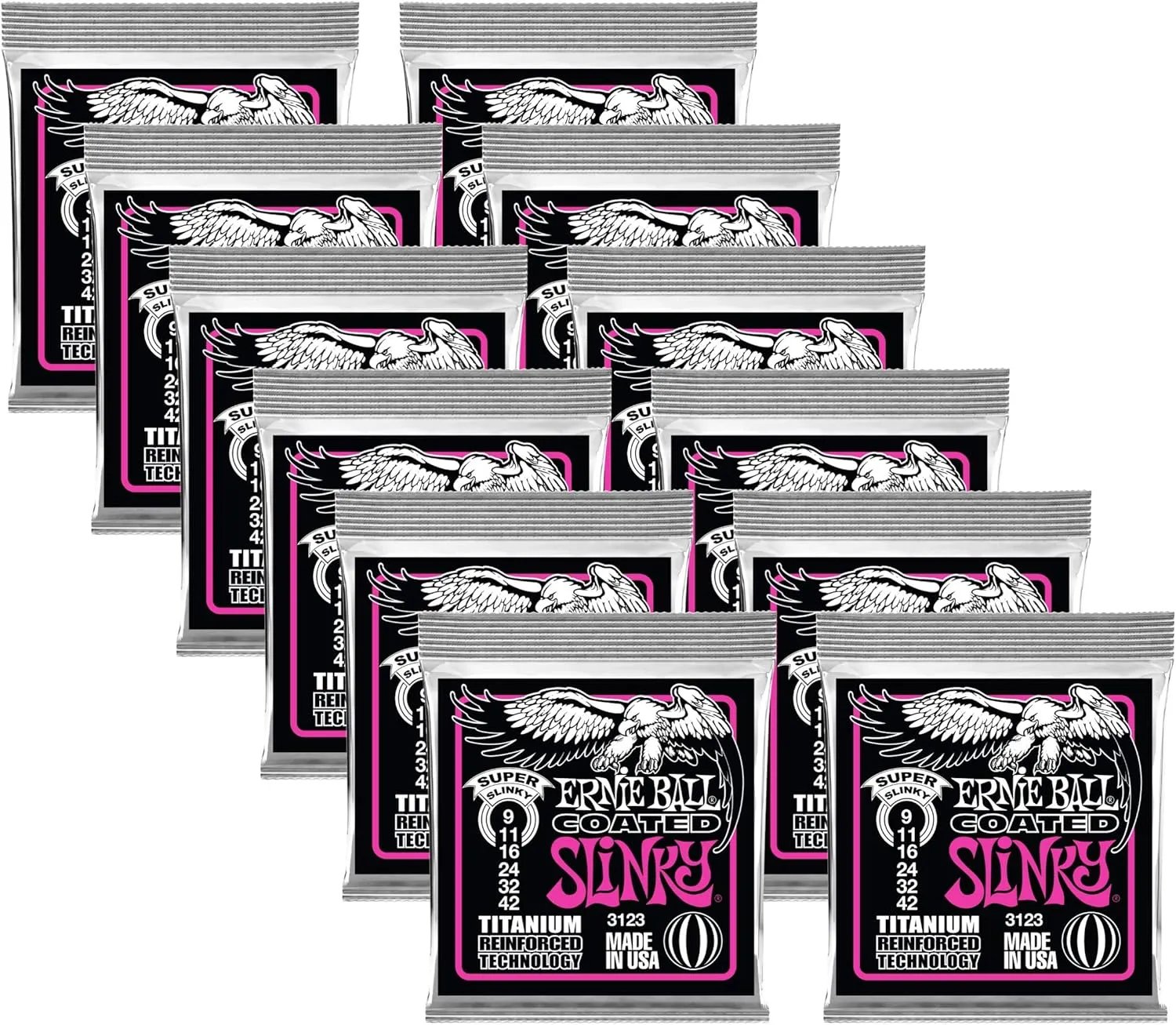 Ernie Ball 3123 Coated Titanium Super Slinky Electric Guitar Strings - 12 PACK