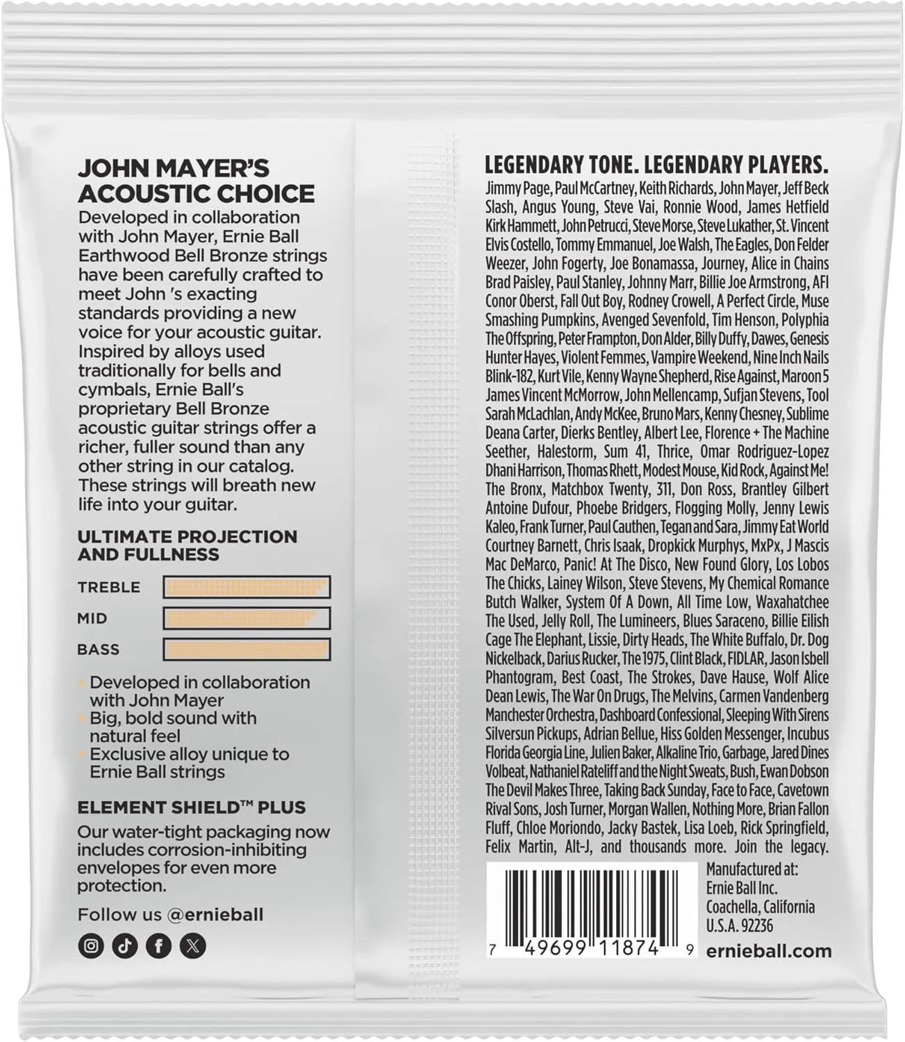 Ernie Ball Extra Light Earthwood Bell Bronze Acoustic Guitar Strings 10-50