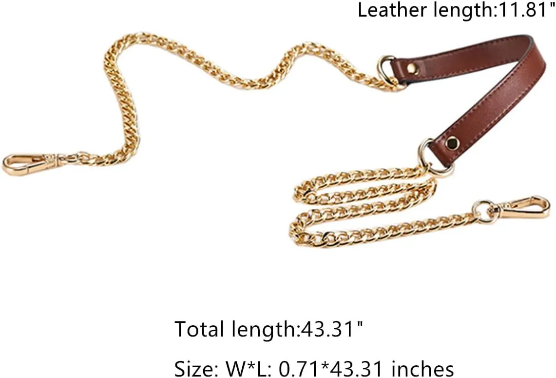 ESUPPORT Purse Straps Replacement Leather Metal Chain For Crossbody Handbags Shoulder Bag Wallet DIY 43.31 Inch Long