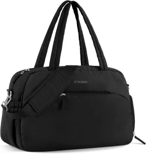 ETRONIK Gym Bag for Women, Weekender Bags for Women with Shoe Compartment, 30L Personal Item Travel Bag, Travel Duffle Overnight Carry on Bags with Wet Pocket, Black