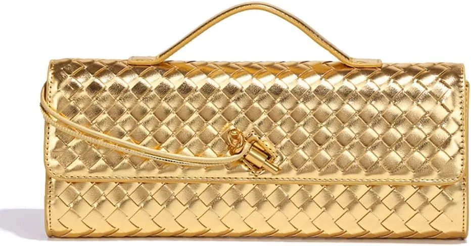 Evening Woven Crossbody Bags for Women Casual Fashion Shoulder Handbag Vegan Leather Clutch Purse
