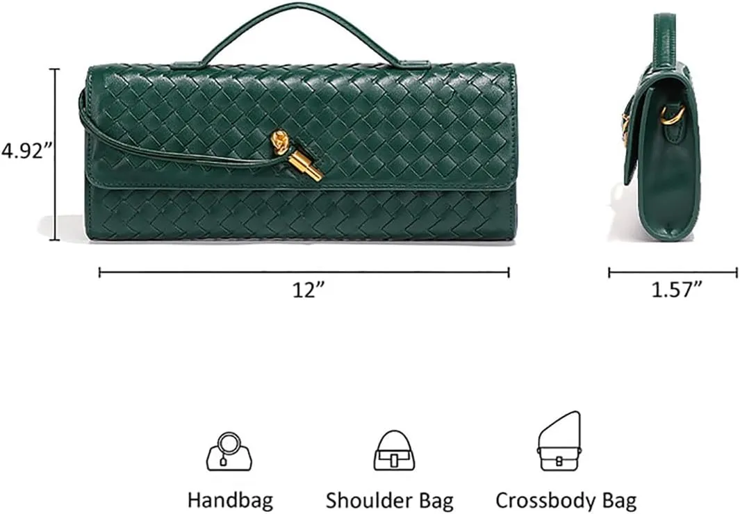 Evening Woven Crossbody Bags for Women Casual Fashion Shoulder Handbag Vegan Leather Clutch Purse