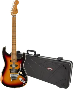 EVH Limited Edition Frankenstein Relic Series 6-String Right-Handed Electric Guitar with Basswood Body (Vintage Sunburst) Bundle with EVH Electric Guitar Hardshell Case (Black) (2 Items)