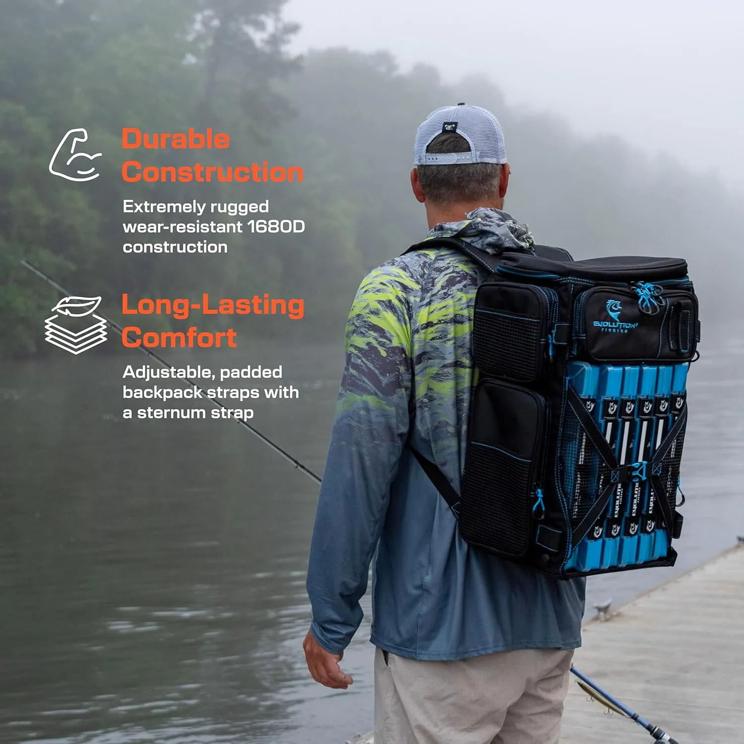 Evolution Fishing Drift Series Tackle Backpack – 3600, Outdoor Rucksack w/ 6 Fishing Tackle Trays, Heavy Duty