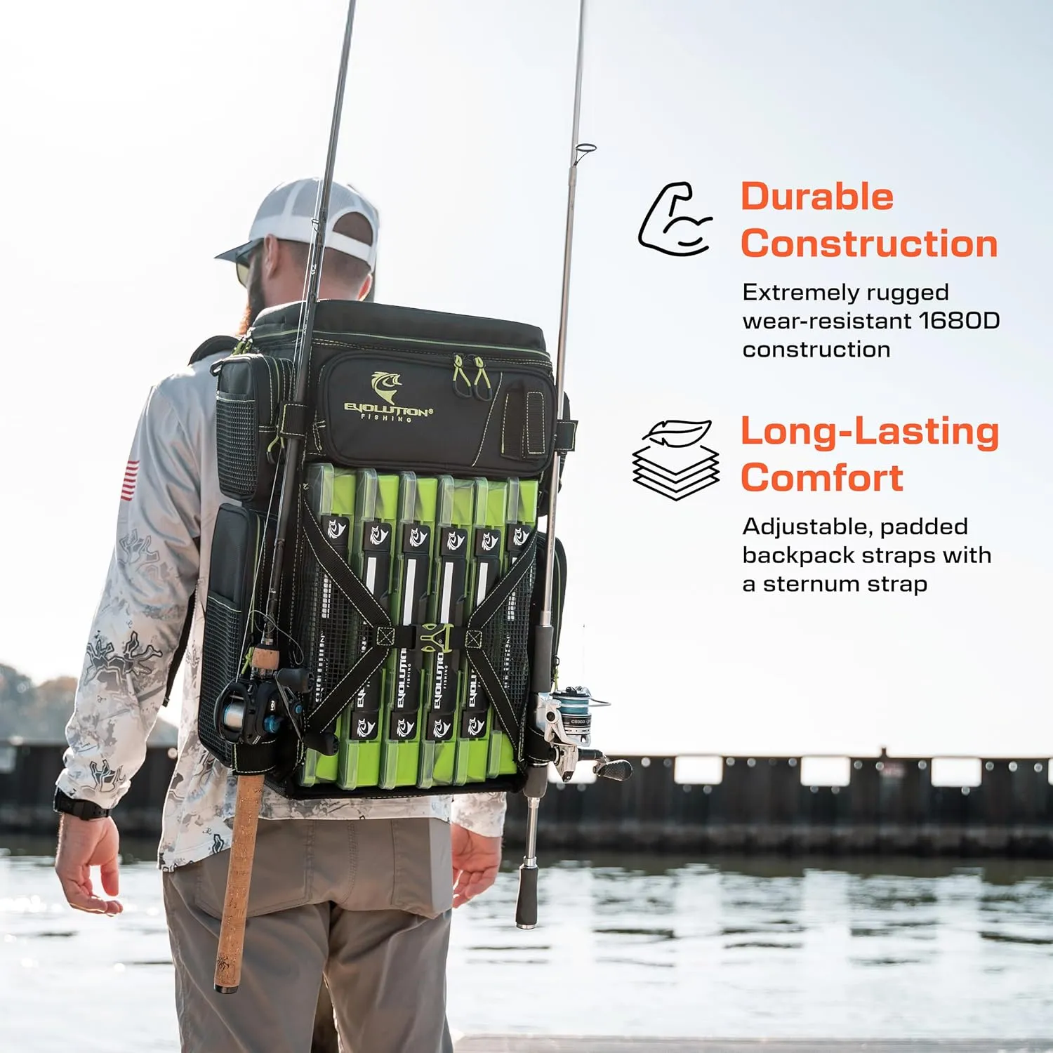 Evolution Fishing Drift Series Tackle Backpack – 3600, Outdoor Rucksack w/ 6 Fishing Tackle Trays, Heavy Duty