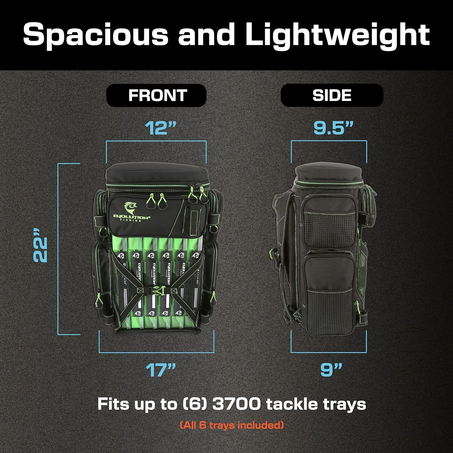 Evolution Fishing Drift Series Tackle Backpack – 3600, Outdoor Rucksack w/ 6 Fishing Tackle Trays, Heavy Duty
