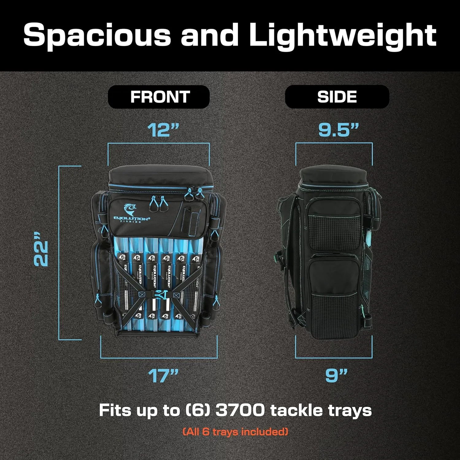 Evolution Fishing Drift Series Tackle Backpack – 3600, Outdoor Rucksack w/ 6 Fishing Tackle Trays, Heavy Duty