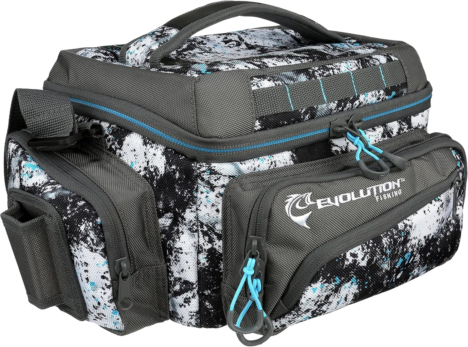 Evolution Fishing Largemouth 3600 Tackle Bag - 15.5 in, Water Camouflage, Outdoor Carry Bag w/ 3 Fishing Trays, Plier Holster, Tackle Box Storage…