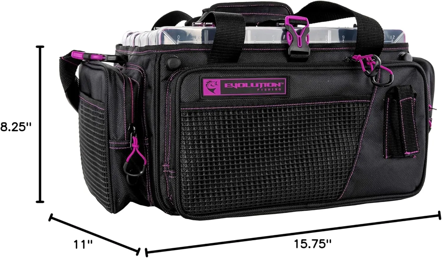 Evolution Outdoor Drift Series Topless Horizontal Tackle Bag – Outdoor Rucksack w/ 5 Fishing Tackle Trays, Padded Handle and Shoulder Strap, Plier Holster, Tackle Carrying Case