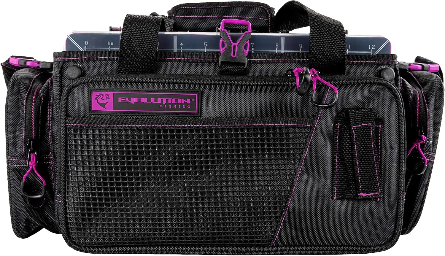 Evolution Outdoor Drift Series Topless Horizontal Tackle Bag – Outdoor Rucksack w/ 5 Fishing Tackle Trays, Padded Handle and Shoulder Strap, Plier Holster, Tackle Carrying Case