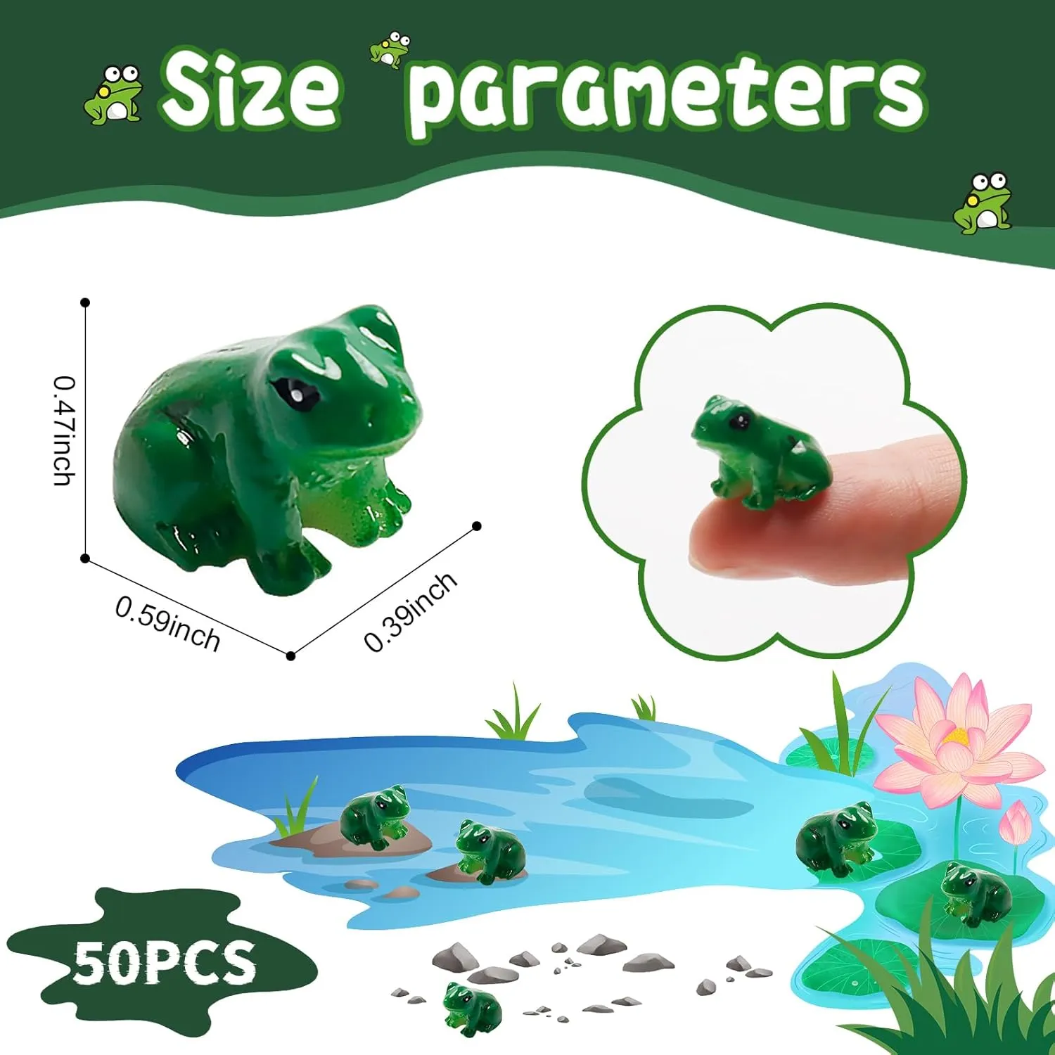 Exasinine 50 Pcs Mini Frogs Resin Green Frog Miniature Figurines Animals Model Fairy Garden Miniature Moss Landscape DIY Terrarium Crafts Ornament Accessories for Home Décor(B)