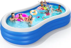 Extra Large Inflatable Pool - 145" X 74" X 22", Outdoor Blow Up Pool for Adults, Oversized Thickened 0.6mm Swimming Pool for Summer Lawn Family Backyard Water Party (Air Pump Not Included)