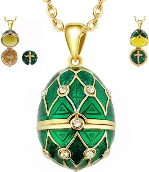 Faberge Easter Egg Movable Cross Necklace for Women, Commemorate Pendant Necklace Chain 18 2 Inches (Cross, Green, Little 0.85x0.6 Inches)
