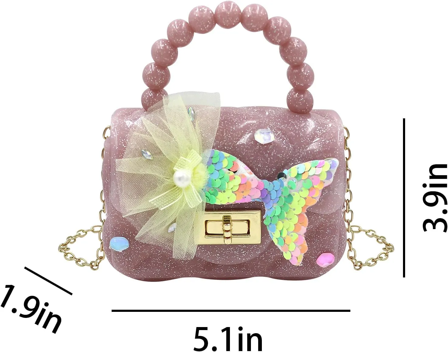 Fashion Candy Color Handbag Satchel Mini Pink Jelly Purse Jelly Shoulder Bag Crossbody Purse with Mermaid Sacles Tail(Small)