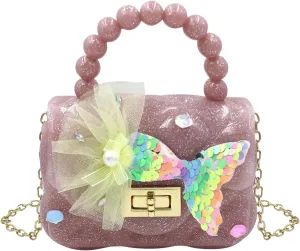 Fashion Candy Color Handbag Satchel Mini Pink Jelly Purse Jelly Shoulder Bag Crossbody Purse with Mermaid Sacles Tail(Small)