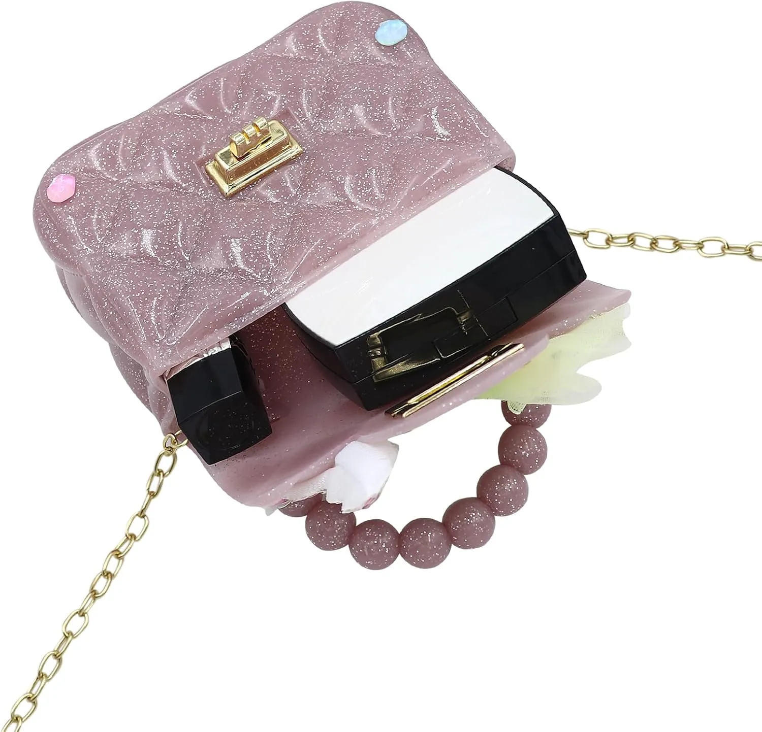 Fashion Candy Color Handbag Satchel Mini Pink Jelly Purse Jelly Shoulder Bag Crossbody Purse with Mermaid Sacles Tail(Small)
