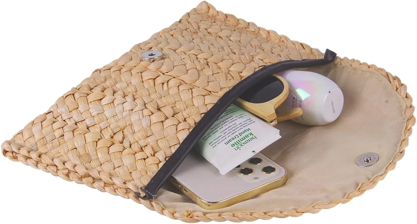 Fecialy Straw Clutch Purses Straw Purses for Women Envelope Woven Clutch Handbags Summer Beach Bags