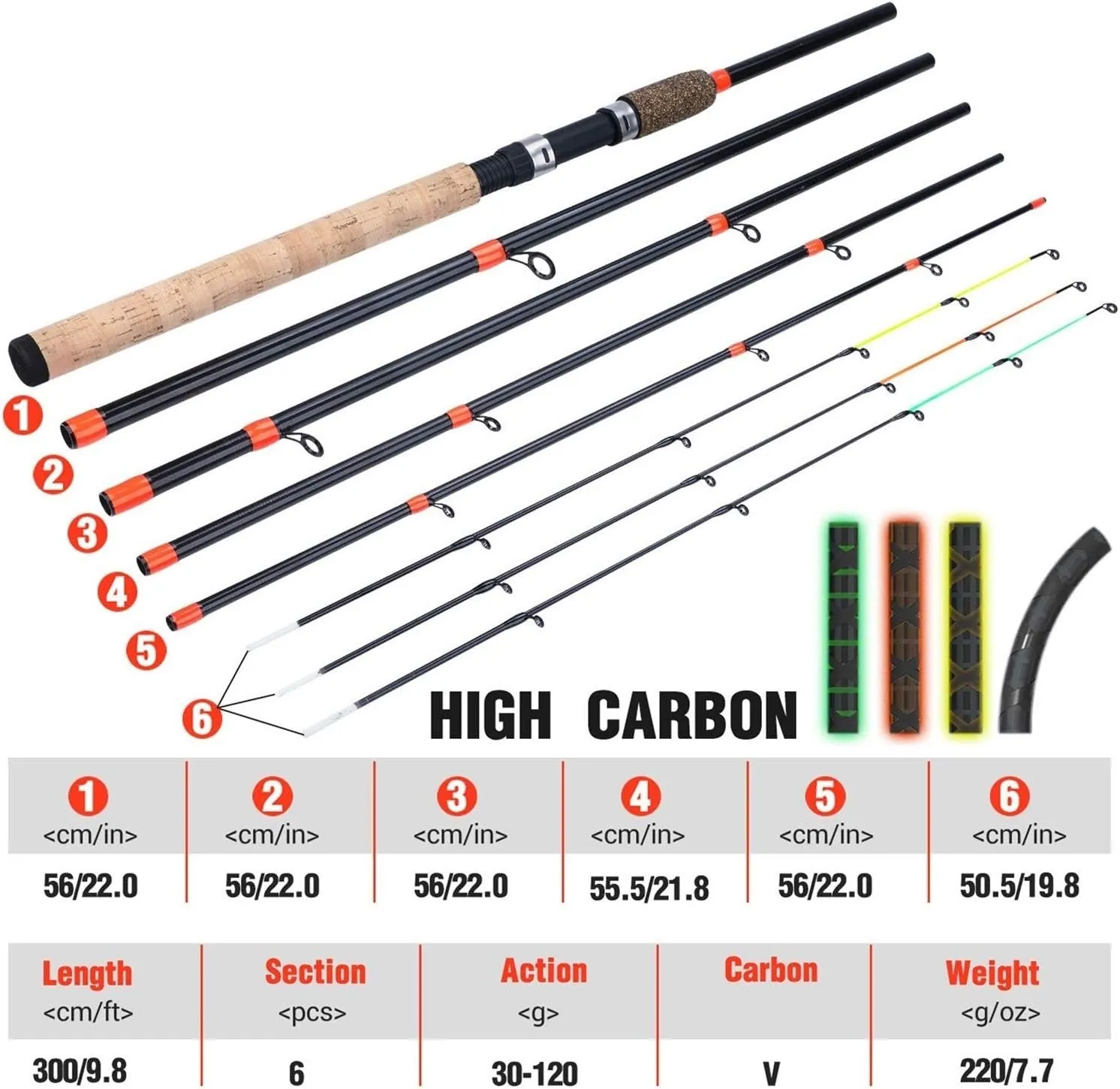 Feeder Fishing Rod Lengthened Handle 6 Sections Fishing Rod L M H Power Carbon Fiber Travel Rod Fishing Tackle DaJiKan (Color : White)