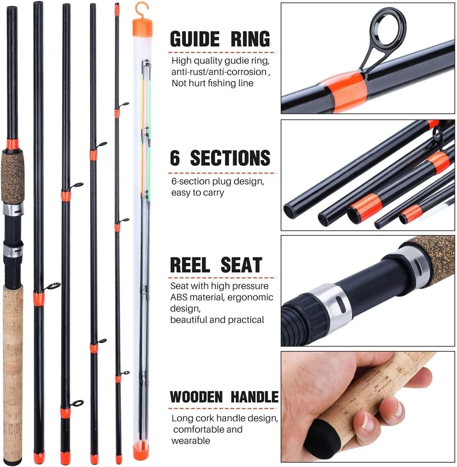 Feeder Fishing Rod Lengthened Handle 6 Sections Fishing Rod L M H Power Carbon Fiber Travel Rod Fishing Tackle DaJiKan (Color : White)
