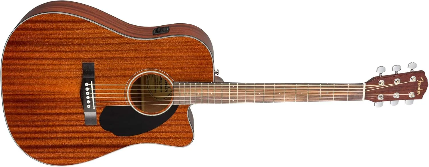 Fender CD-60SCE Solid Top Dreadnought Acoustic-Electric Guitar - All Mahogany Bundle with Hard Case, Instrument Cable, Tuner, Strap, Strings, Picks, Polishing Cloth and Austin Bazaar Instructional DVD