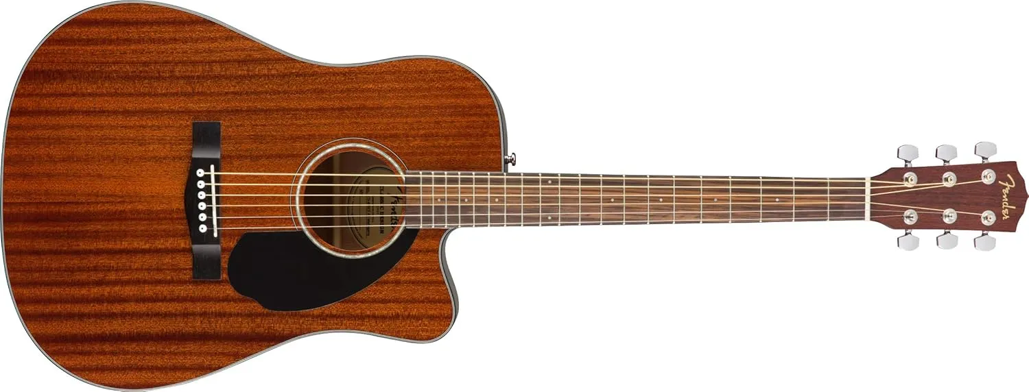Fender CD-60SCE Solid Top Dreadnought Acoustic-Electric Guitar - All Mahogany Bundle with Hard Case, Instrument Cable, Tuner, Strap, Strings, Picks, Polishing Cloth and Austin Bazaar Instructional DVD