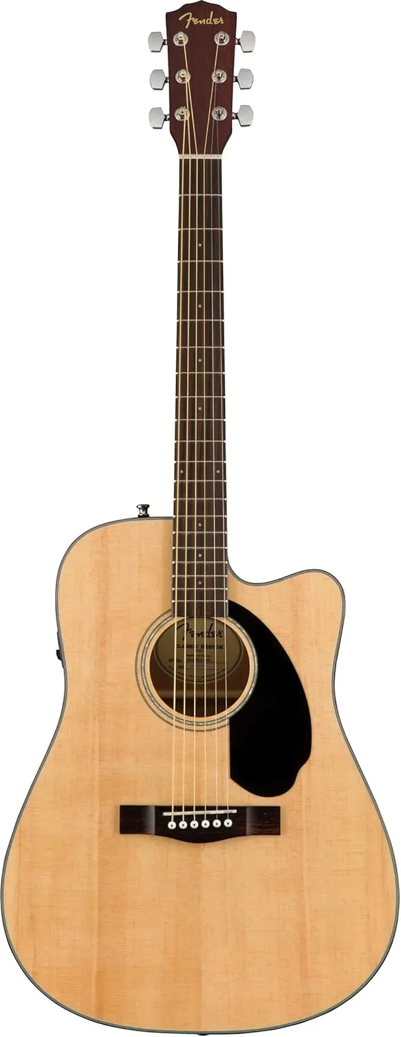 Fender CD-60SCE Solid Top Dreadnought Acoustic-Electric Guitar - Natural Bundle with Hard Case, Instrument Cable, Tuner, Strap, Strings, Picks, Austin Bazaar Instructional DVD, and Polishing Cloth