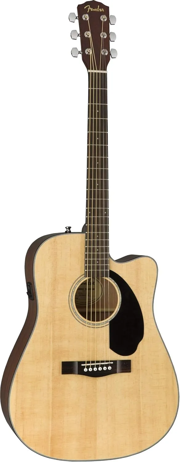 Fender CD-60SCE Solid Top Dreadnought Acoustic-Electric Guitar - Natural Bundle with Hard Case, Instrument Cable, Tuner, Strap, Strings, Picks, Austin Bazaar Instructional DVD, and Polishing Cloth